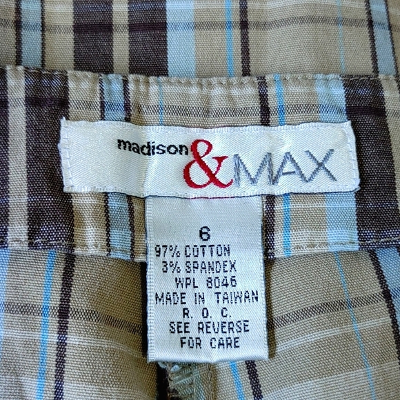 Madison & Max Brown Plaid Capri Crop Pants - Picture 2 of 7